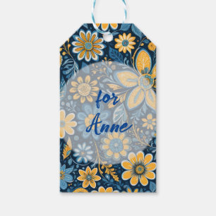 Etiqueta Para Presente Flores de Hipopia Retro Flores Design Amarelo Azul