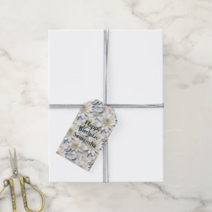 Etiqueta Para Presente Flores de Lotus Branco Azul