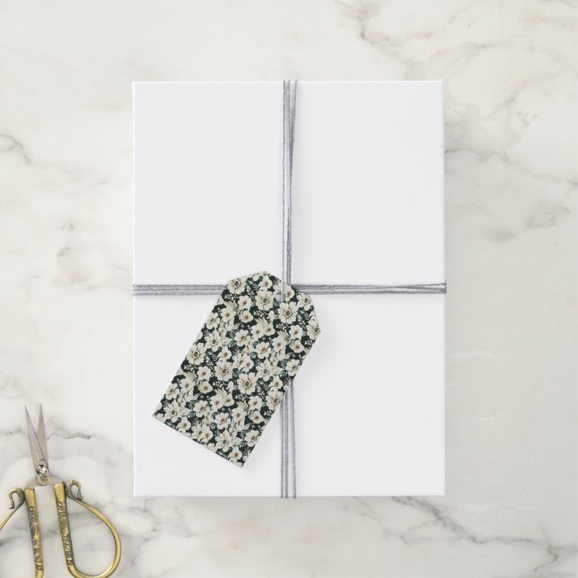 Etiqueta Para Presente Flores de marfim elegantes (Com cordão)