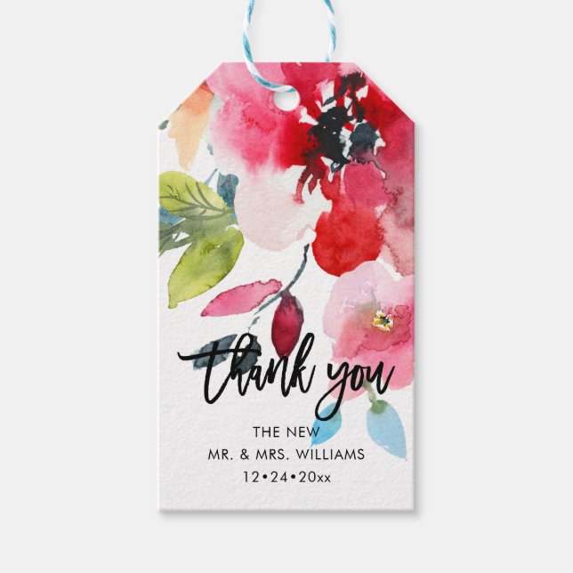 Etiqueta Para Presente Flores de Mola de Aquarela Obrigado (Frente)