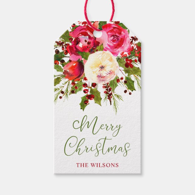 Etiqueta Para Presente Flores de Natal Personalizadas (Frente)