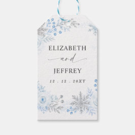 Etiqueta Para Presente Flores de Neve Azul Prata Casamento de Inverno