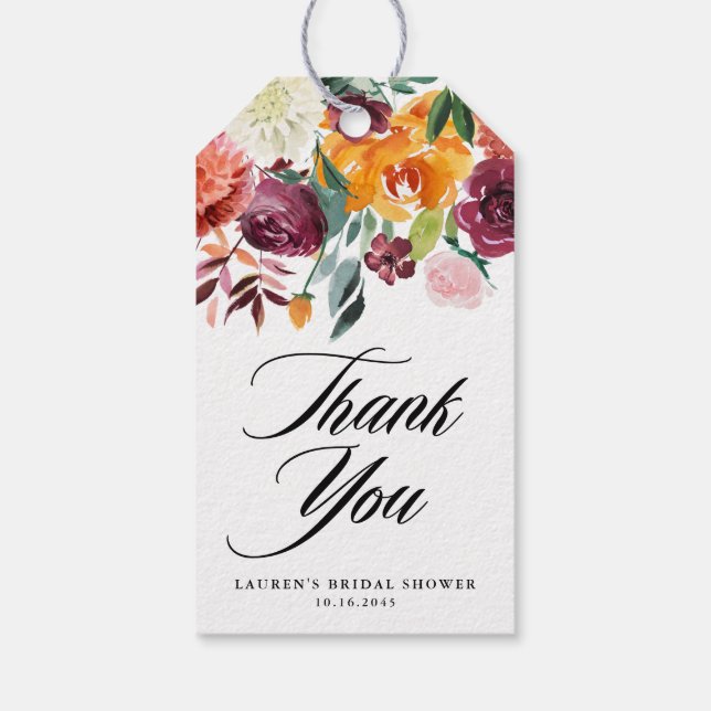 Etiqueta Para Presente Flores de Outono no Chá de Noiva Agradecendo (Verso)