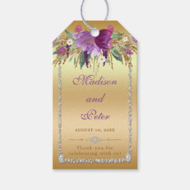 Etiqueta Para Presente Flores Diamantes Casados Dourados Obrigado
