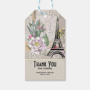Etiqueta Para Presente Flores do vintage, torre Eiffel e casamento de