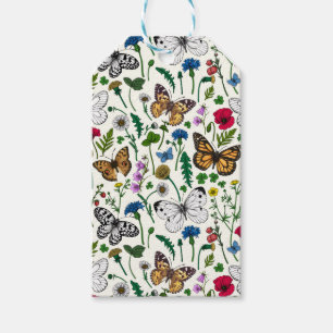 Etiqueta Para Presente Flores e borboletas selvagens em branco