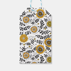 Etiqueta Para Presente Flores e folhas de rabo em amarelo e preto