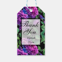 Etiqueta Para Presente Flores elegantes de cor magenta roxo em aquarela