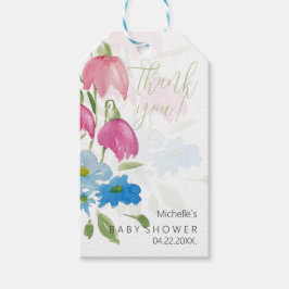 Etiqueta Para Presente Flores em Aquarela com Tons Rosados e Azuis Flotai