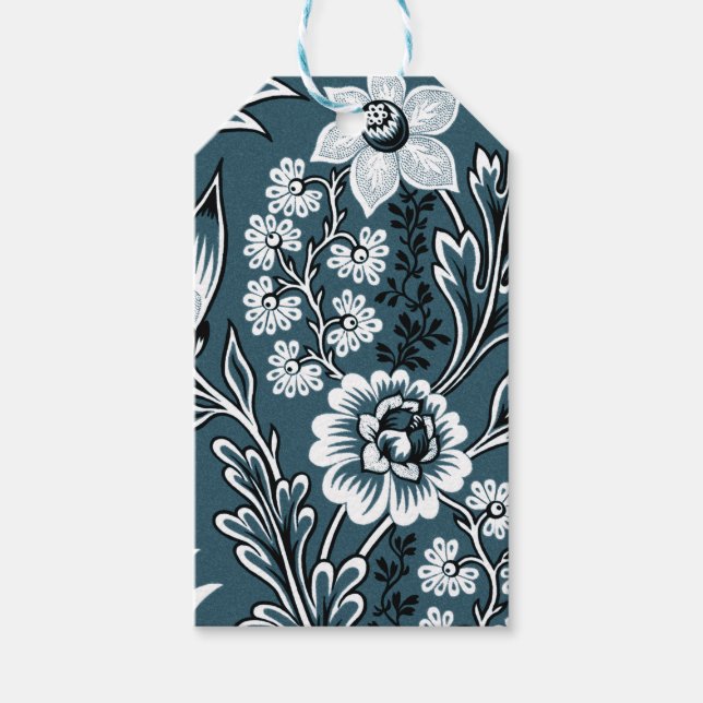 Etiqueta Para Presente Flores Fantásticas (Slate Teal) Arte Refinado (Frente)