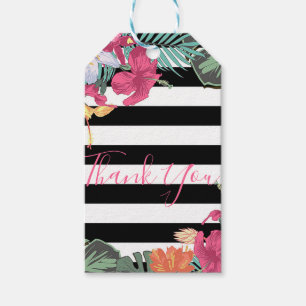 Etiqueta Para Presente Flores Floral Tropical Folhas Listras Pretas Branc