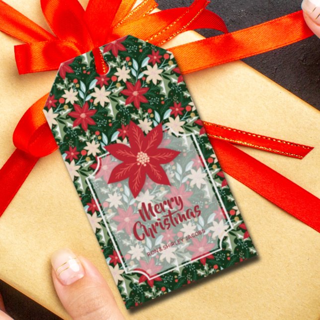 Etiqueta Para Presente Flores Folhas Feriado Natal (Criador carregado)