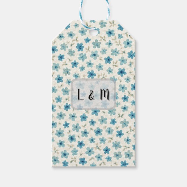 Etiqueta Para Presente Flores minúsculas modernas azuis (Frente)