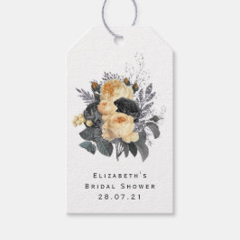 Etiqueta Para Presente Flores Pretas e Douradas Vintage com Abelhas