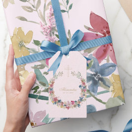 Etiqueta Para Presente Flores Religiosas de Campo Bonitas Cor Dourada