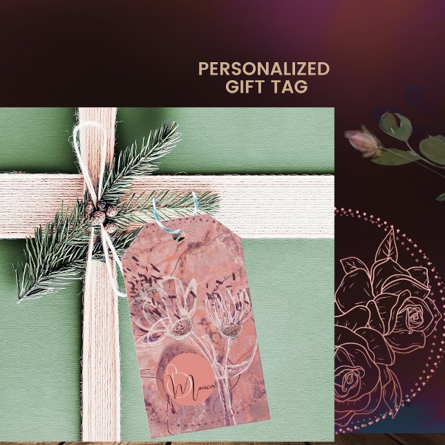Etiqueta Para Presente Flores Rosa bonito de Salmão (Pretty Girly Salmon Pink Flowers Gift Tags zz)