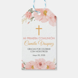 Etiqueta Para Presente Flores rosa-cúpula e primeira comunhão