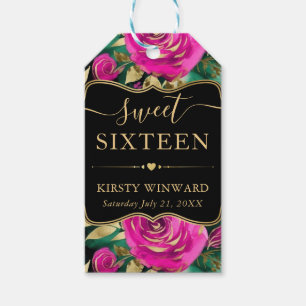 Etiqueta Para Presente Flores Rosa e Dourado em Aquarela Sweet Sixteen