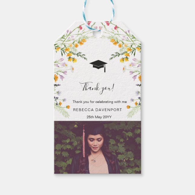 Etiqueta Para Presente Flores selvagens Boho Graduação Obrigado foto (Frente)