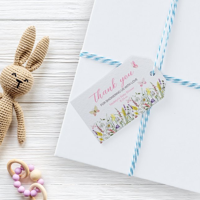 Etiqueta Para Presente Flores Selvagens Borboleta Aquarela Obrigado (Criador carregado)