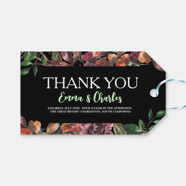 Etiqueta Para Presente Flores Selvagens Escuras Salve A Data (Frente (horizontal))