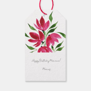 Etiqueta Para Presente Flores Selvagens Rosa Laranja Arte Aquarela