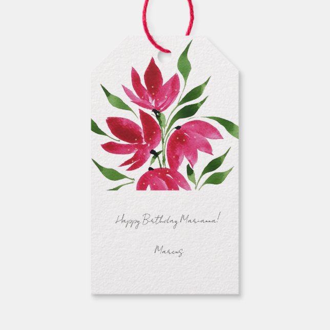 Etiqueta Para Presente Flores Selvagens Rosa Laranja Arte Aquarela (Verso)