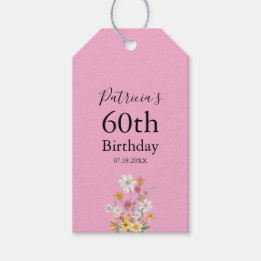 Etiqueta Para Presente Flores Silvestres Aniversário de 60 anos Rosa