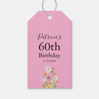 Etiqueta Para Presente Flores Silvestres Aniversário de 60 anos Rosa