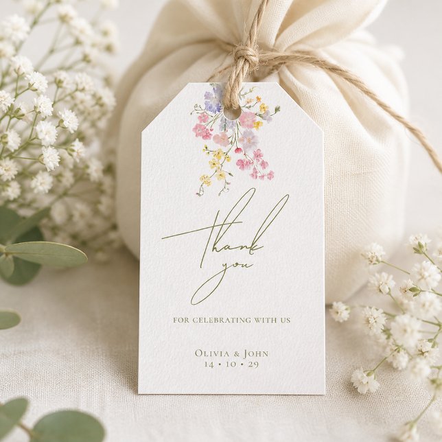 Etiqueta Para Presente Flores Silvestres Boho Verde Exuberante Casamento  (Lush Green Boho Wildflowers Elegant Wedding Gift Tags)