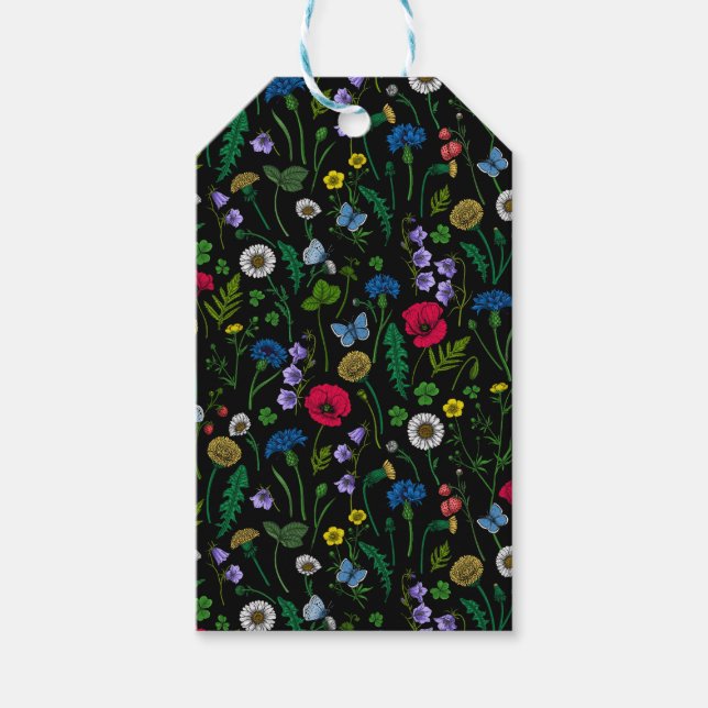 Etiqueta Para Presente Flores silvestres em preto (Frente)