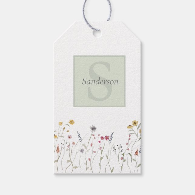 Etiqueta Para Presente Flores Silvestres Monogramadas com Aquarela Capric (Frente)