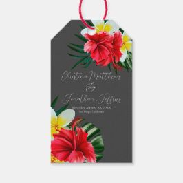 Etiqueta Para Presente Flores Tropicais Havaianas em Cinza Elegante