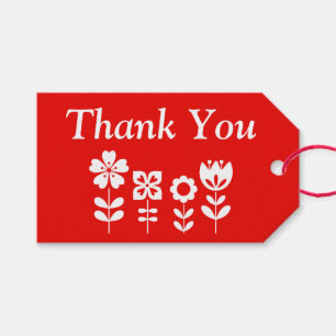 Etiqueta Para Presente Flores Vermelhas e Brancas Personalizadas Obrigado