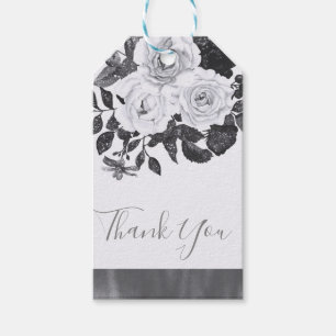 Etiqueta Para Presente Flores Vintage Preto e Branco Floral Moderno Chic