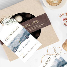 Etiqueta Para Presente Floresta Azul e Raposa, Alegria ao Mundo, Feriado