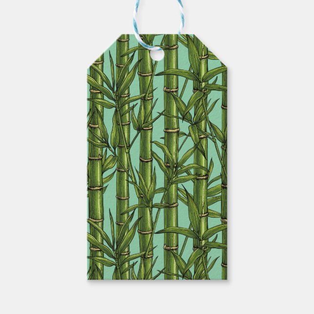 Etiqueta Para Presente Floresta de bambu em azul claro (Frente)