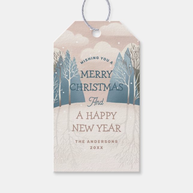 Etiqueta Para Presente Floresta de inverno Rosa Esbranquiçada | Woodland  (Frente)