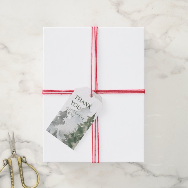 Etiqueta Para Presente Floresta De Inverno Verde Obrigado (Com cordão)