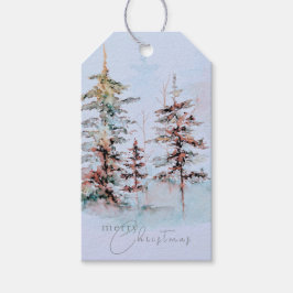 Etiqueta Para Presente Floresta de Pinheiros de Natal em Aquarela Elegant