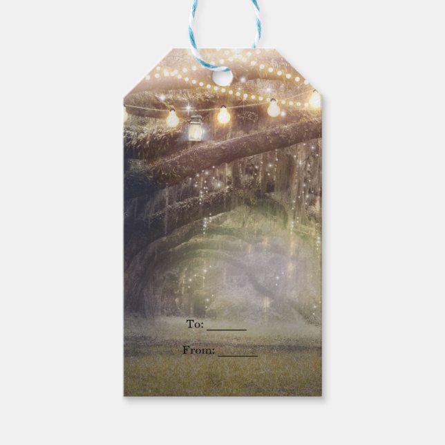Etiqueta Para Presente Floresta Encantada & Luzes da Rustic Woods (Frente)