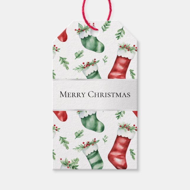 Etiqueta Para Presente Florestas Verdes de Natal Vermelho (Frente)