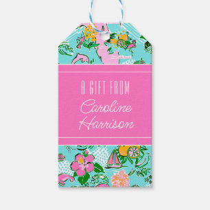 Etiqueta Para Presente Flórida Map Preppy Palm Beach Pattern Impressão