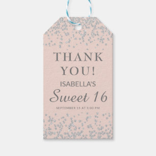 Etiqueta Para Presente Flush Pink Silver Glitter Sweet 16 Obrigado