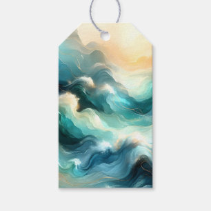 Etiqueta Para Presente Fluxo Dourado Oceânico Ondas Abstratas