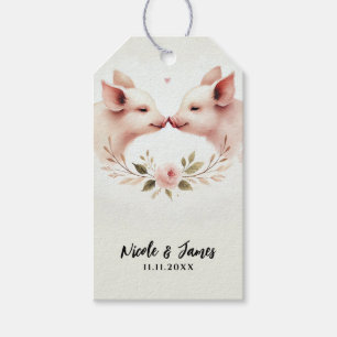 Etiqueta Para Presente Focinho de Porcos Rosa Floral Rústico Casamento