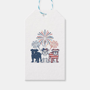 Etiqueta Para Presente Fogo de Artifício Patriota Bulldog Design Vetorial