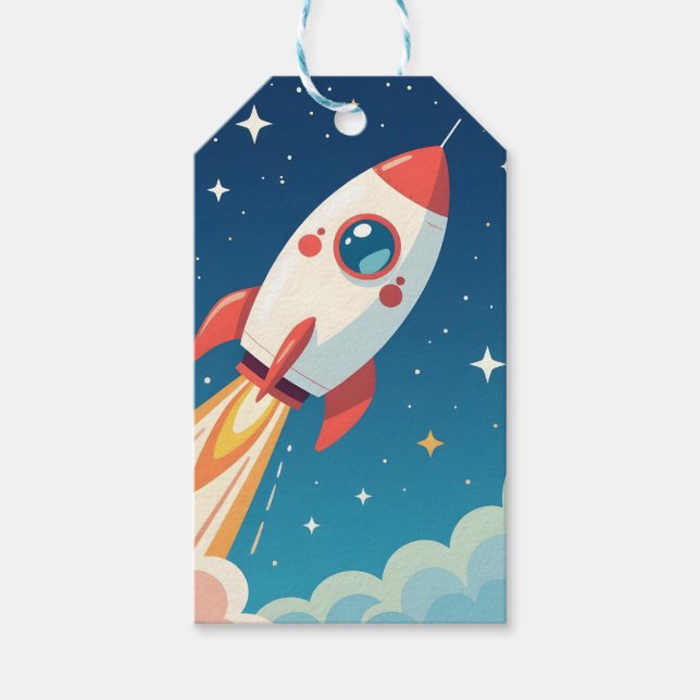 Etiqueta Para Presente Foguete espacial fofo decolando (Frente)