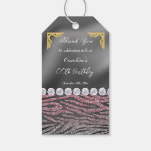 Etiqueta Para Presente Foil de Prata Chic Dourada e Impressão Zebra Rosa