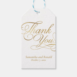 Etiqueta Para Presente Folha Branca e Ouro Obrigado Casamento Calliográfi